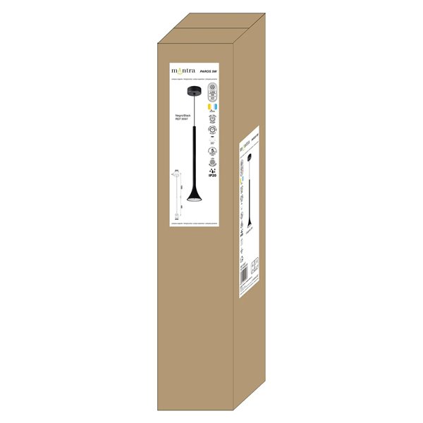 PAROS LED-Pendelleuchte, schwarz, konische Glockenform, 5 W, 3000 K, 35°, Ø 80 x 400 mm