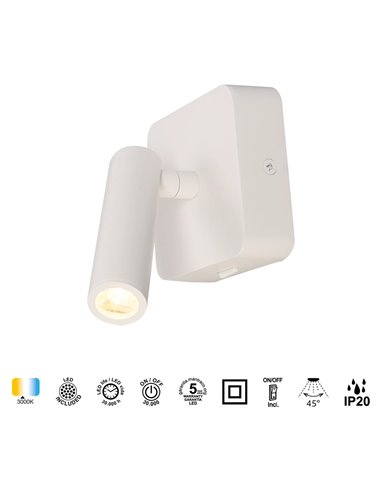 Luminária de leitura LED quadrada POPA 3W 3000K 210lm, ajustável, branca, preta ou dourada escovada, 45°