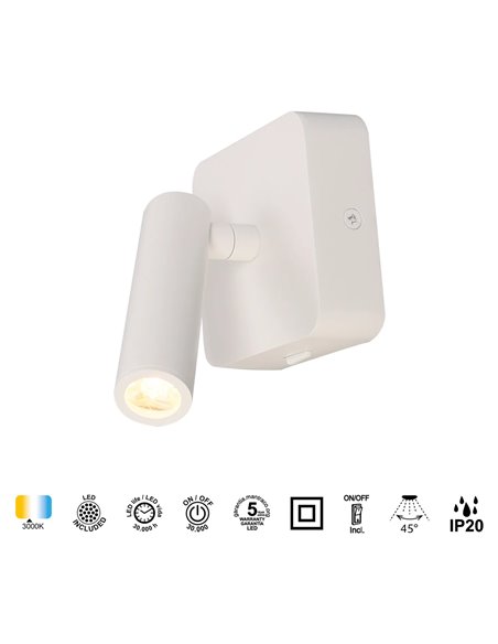 POPA 3W 3000K 210lm Quadratische LED-Leseleuchte, verstellbar, Weiß, Schwarz oder Gebürstetes Gold, 45°