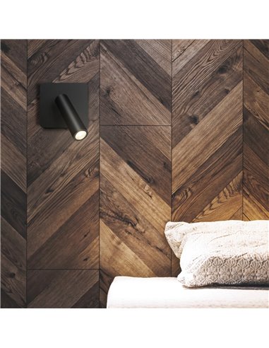 Aplique lector LED cuadrado POPA 3W 3000K 210lm orientable blanco, negro o oro cepillado 45°