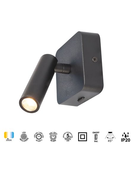Luminária de leitura LED quadrada POPA 3W 3000K 210lm, ajustável, branca, preta ou dourada escovada, 45°