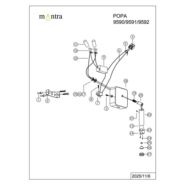 Lampe de lecture LED carrée POPA 3W 3000K 210lm, orientable, blanche, noire ou or brossé, 45°