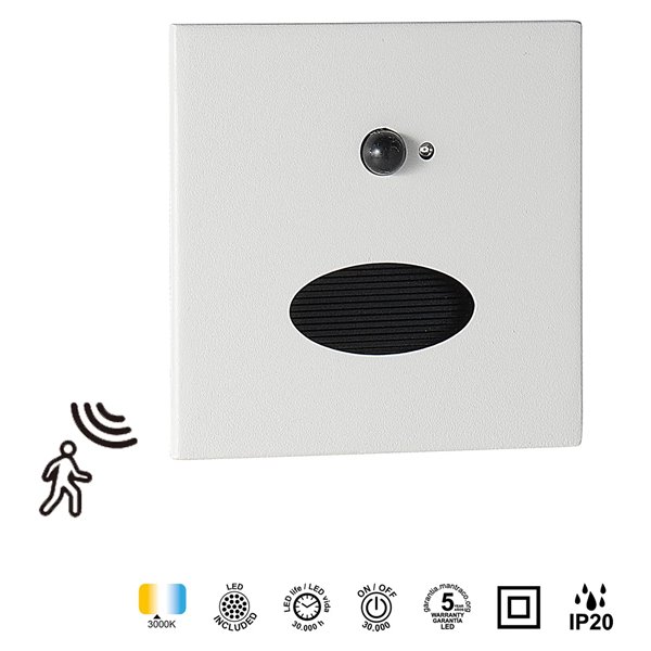 PROA SENSOR LED 3W 3000K 180lm Applique murale encastrée, blanc, noir ou gris-vert