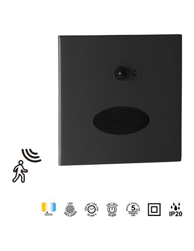PROA SENSOR LED 3W 3000K 180lm Luminária de embutir para parede, branca, preta ou verde acinzentada