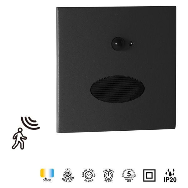 Bañador de pared PROA SENSOR LED 3W 3000K 180lm empotrable blanco, negro o gris verde