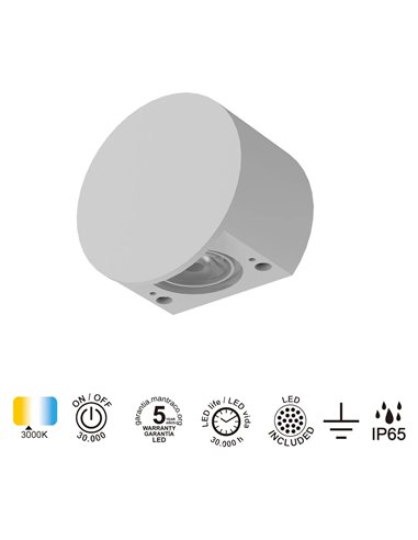 SHELLA Wandfluter, rund/quadratisch, weiß/schwarz, 3 W, 3000 K, 180 lm, IP65