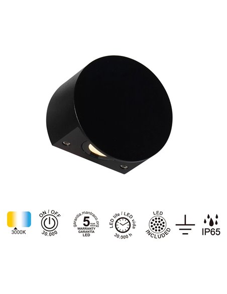 SHELLA Applique murale ronde/carrée blanche/noire 3W 3000K 180lm IP65