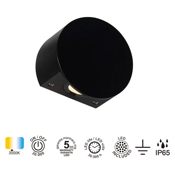 Bañador de Pared SHELLA Redondo/Cuadrado Blanco/Negro 3W 3000K 180lm IP65