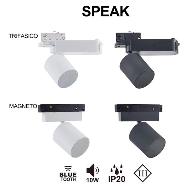 Enceinte Bluetooth SPEAK 10 W pour rail triphasé, blanc/noir, Bluetooth 5.4, 12 dB