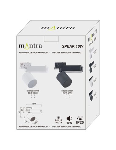 Enceinte Bluetooth SPEAK 10 W pour rail triphasé, blanc/noir, Bluetooth 5.4, 12 dB