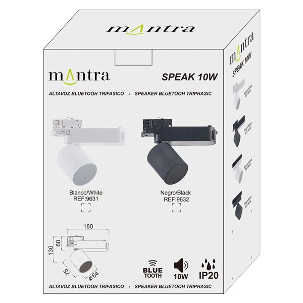 Altavoz Bluetooth para Carril Trifásico SPEAK Blanco/Negro 10W Bluetooth 5.4, 12Db