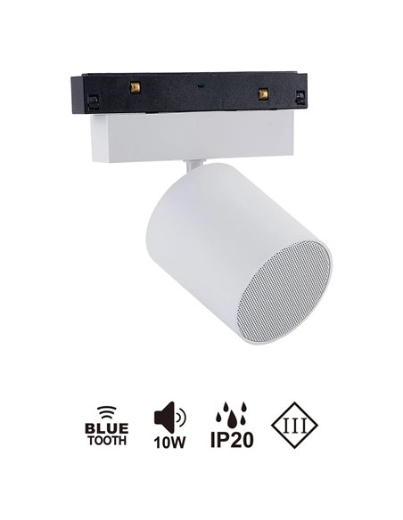 Caixa de Som Bluetooth SPEAK MAGNETO com Trilho Magnético, Branca/Preta, 10W, Bluetooth 5.4, 48V, 12dB