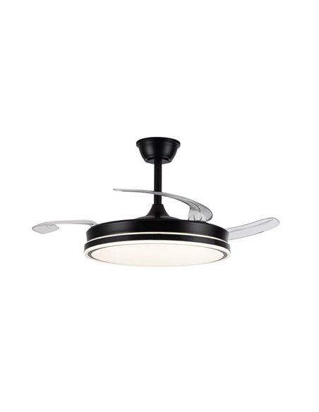 Ventilateur de plafond EVO noir à LED avec pales rétractables, 72 W, 7 920 lm, température de couleur variable, intelligent
