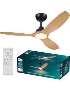 Ventilador de techo LED 52" OLAS negro y madera 132 cm LED 24W+35W 2650 lm CCT regulable IP20