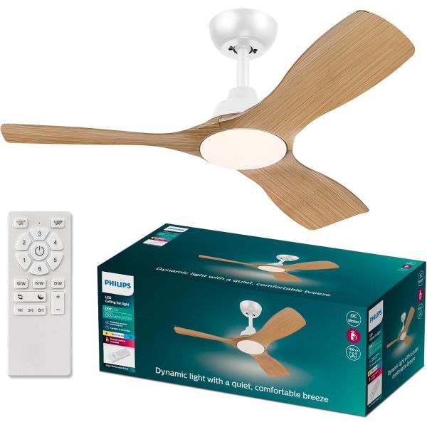 Ventilateur de plafond OLAS LED 52" Blanc et Bois 132 cm LED 24 W + 35 W 2650 lm CCT Dimmable IP20