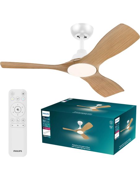 42" OLAS LED- Lüfter , Weiß und Holz, 106 cm, 24 W + 30 W LED, 2650 lm, Farbtemperatur, dimmbar, IP20