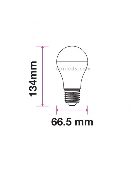 Dimensiones Bombilla LED E27 A60 | Bombilla LED A60 17W | Bombilla LED estandar 17W | LeonLeds Iluminación