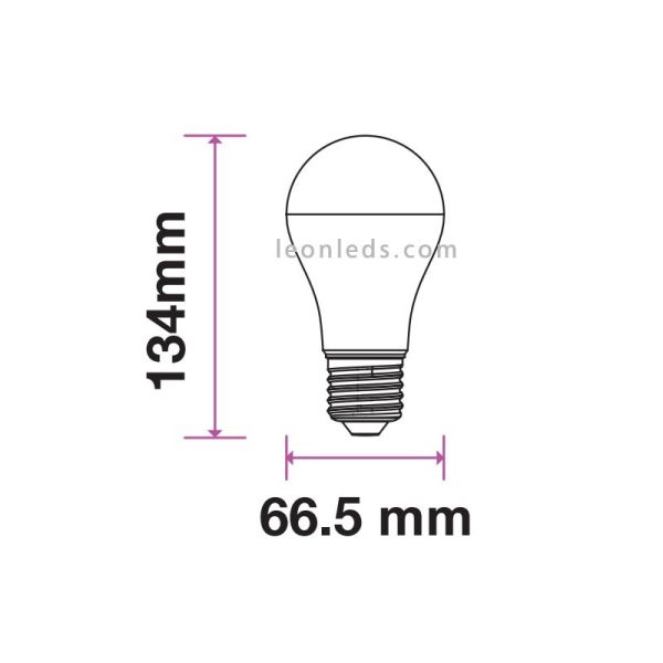 Dimensiones Bombilla LED E27 A60 | Bombilla LED A60 17W | Bombilla LED estandar 17W | LeonLeds Iluminación