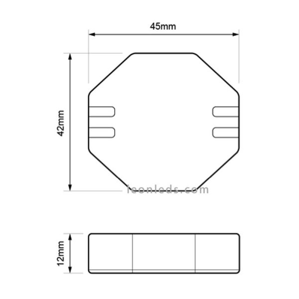 Dimensiones Replale1 Dinuy | Medidas de regulador de pastilla para Lámparas LED | LeonLeds Iluminación