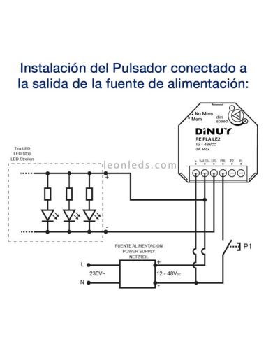 Esquema de conexión REPLALE2 | Esquema de conexión de regulador de tiras LED Dinuy | LeonLeds Iluminación