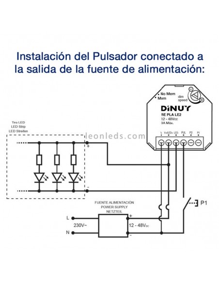 Esquema de conexión REPLALE2 | Esquema de conexión de regulador de tiras LED Dinuy | LeonLeds Iluminación