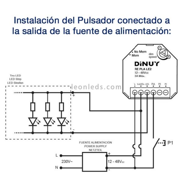 Esquema de conexión REPLALE2 | Esquema de conexión de regulador de tiras LED Dinuy | LeonLeds Iluminación