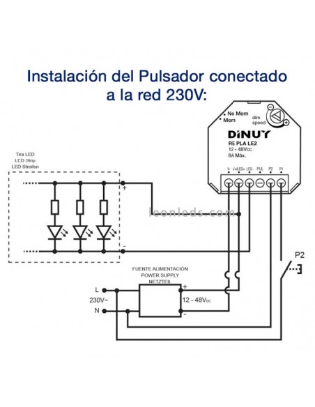 Esquema de conexión REPLALE2 | Esquema de conexión de regulador de tiras LED Dinuy | LeonLeds