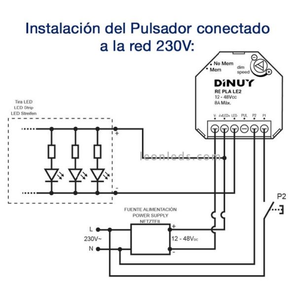 Esquema de conexión REPLALE2 | Esquema de conexión de regulador de tiras LED Dinuy | LeonLeds