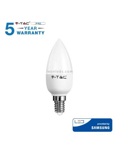 Ampoule LED E14 Bougie 5.5W 6400K Lumière Froide gamme Vtac Pro Opaque | Éclairage LED LeonLeds