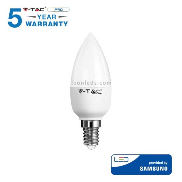 Lâmpada LED E14 Vela 5.5W 6400K Luz Fria Vtac Pro gama Opaco | LeonLeds Iluminação LED