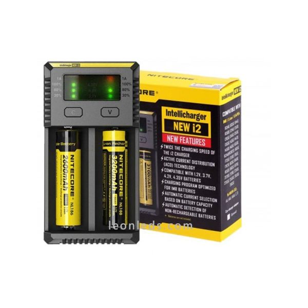 Chargeur Nitecore I2 avec indicateur LED | Chargeur 2 emplacements pour batteries 18650 et 26650 | Éclairage LeonLeds