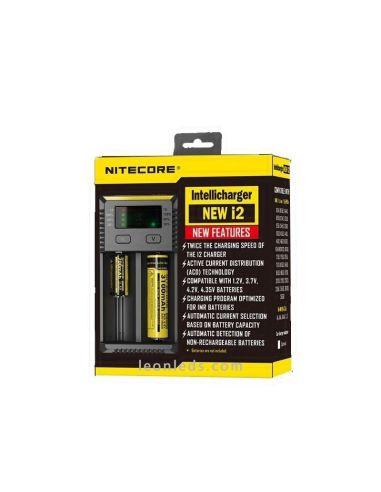 Chargeur Nitecore I2 avec indicateur LED | Chargeur 2 emplacements pour batteries 18650 et 26650 | Éclairage LeonLeds