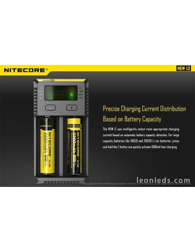 Carregador Nitecore I2 com indicador LED | Carregador de 2 compartimentos para baterias 18650 e 26650 | LeonLeds Lighting
