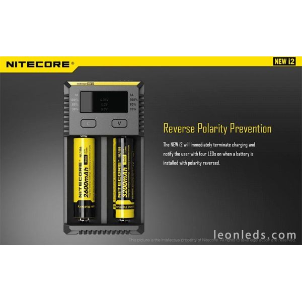 Cargador Nitecore I2 con indicador LED | Cargador de 2 Bahias para baterias 18650 26650 | LeonLeds Iluminación