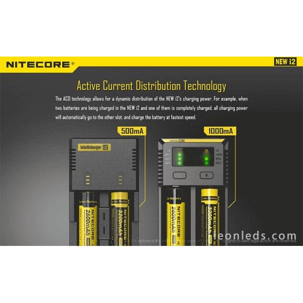 Cargador Nitecore I2 con indicador LED | Cargador de 2 Bahias para baterias 18650 26650 | LeonLeds Iluminación