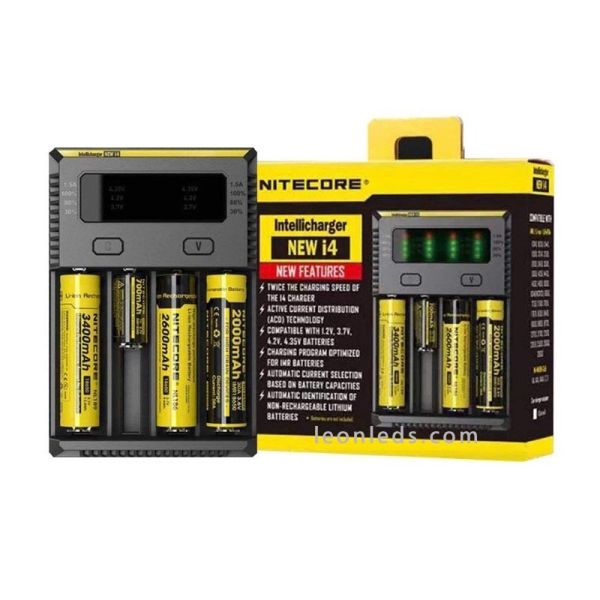 Chargeur Nitecore I4 pour 4 batteries | Chargeur 4 baies avec indicateur de charge | Éclairage LeonLeds
