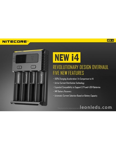 Carregador Nitecore I4 para 4 baterias | Carregador de 4 compartimentos com indicador de carga | Leon Iluminação LED