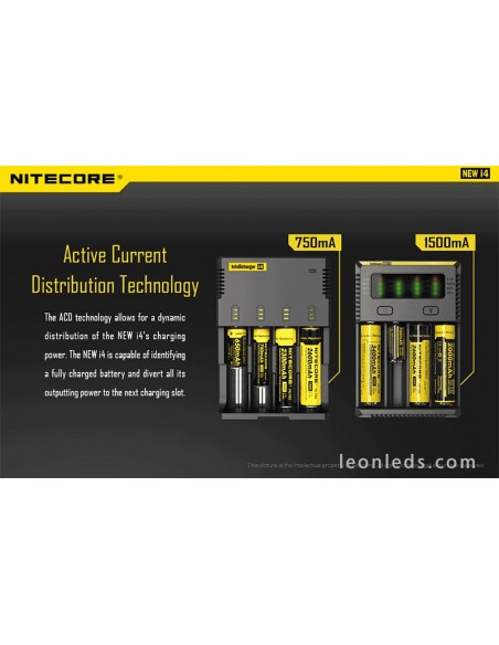 Cargador Nitecore I4 para 4 baterias | Cargador 4 Bahias con indicador de carga | LeonLeds Iluminación