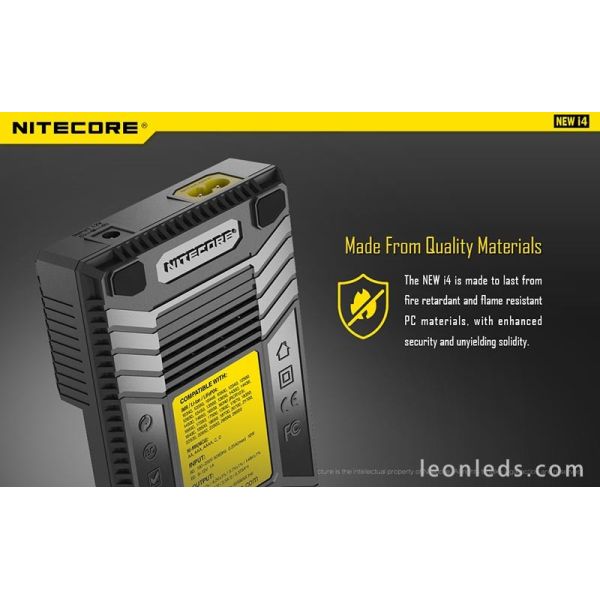 Chargeur Nitecore I4 pour 4 batteries | Chargeur 4 baies avec indicateur de charge | Éclairage LeonLeds