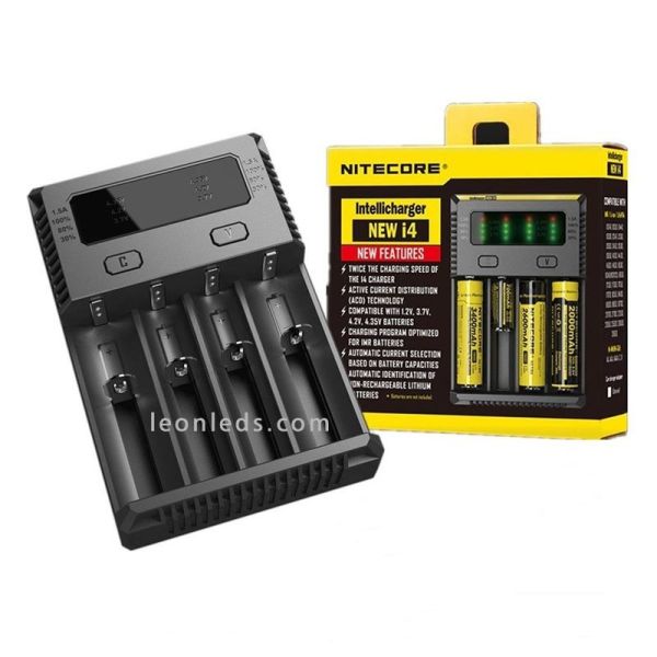 Cargador Nitecore I4 para 4 baterias | Cargador 4 Bahias con indicador de carga | LeonLeds Iluminación