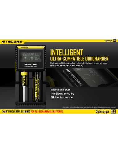 Cargador de 2 bahías Nitecore D2 | Cargador Nitecore D2 | Cargador para 2 baterias | LeonLeds Iluminación