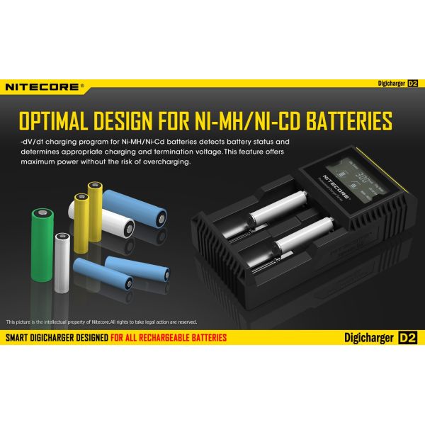 Cargador de 2 bahías Nitecore D2 | Cargador Nitecore D2 | Cargador para 2 baterias | LeonLeds Iluminación