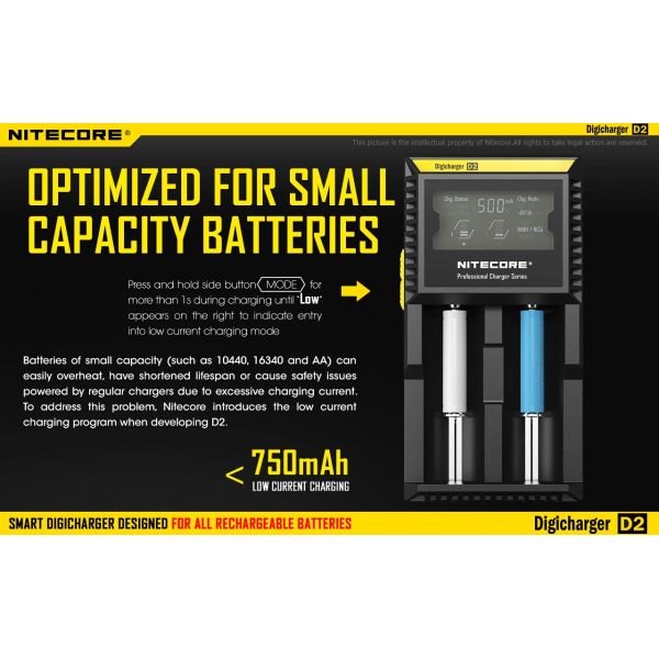 Cargador de 2 bahías Nitecore D2 | Cargador Nitecore D2 | Cargador para 2 baterias | LeonLeds Iluminación