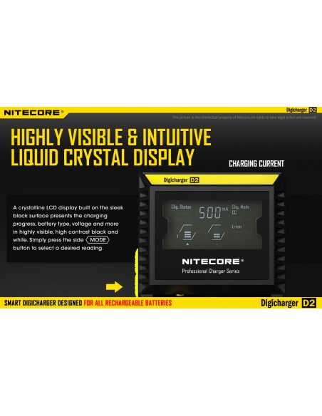 Cargador de 2 bahías Nitecore D2 | Cargador Nitecore D2 | Cargador para 2 baterias | LeonLeds Iluminación