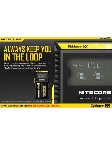 Cargador de 2 bahías Nitecore D2 | Cargador Nitecore D2 | Cargador para 2 baterias | LeonLeds Iluminación