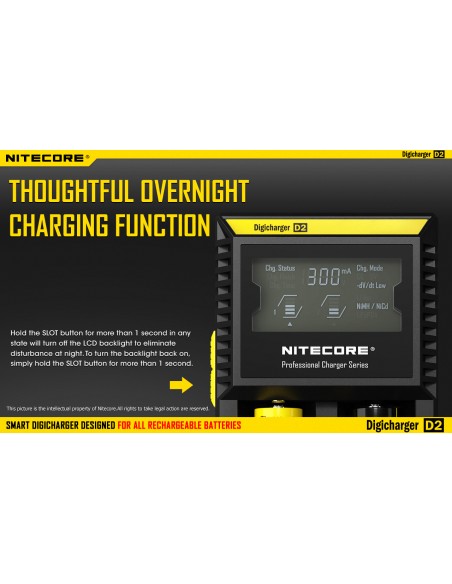 Cargador con pantalla LCD de nitecore | Nitecore D2 | Cargador con pantalla LCD multifuncion de calidad | LeonLeds Iluminación