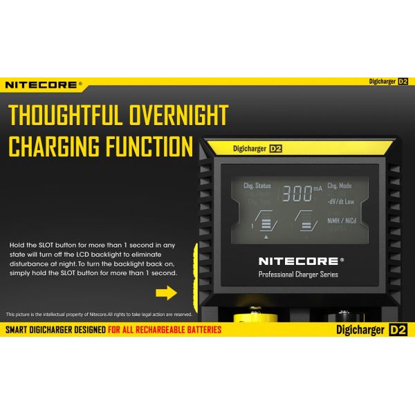 Cargador con pantalla LCD de nitecore | Nitecore D2 | Cargador con pantalla LCD multifuncion de calidad | LeonLeds Iluminación