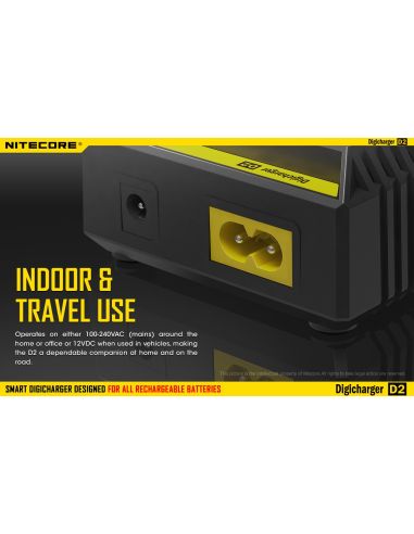 Cargador de 2 bahías Nitecore D2 | Cargador Nitecore D2 | Cargador para 2 baterias | LeonLeds Iluminación