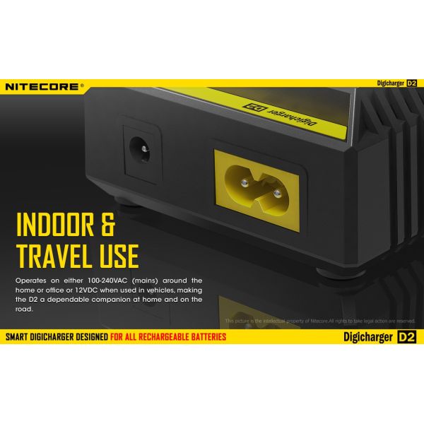 Cargador de 2 bahías Nitecore D2 | Cargador Nitecore D2 | Cargador para 2 baterias | LeonLeds Iluminación