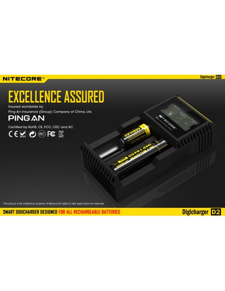 Cargador de 2 bahías Nitecore D2 | Cargador Nitecore D2 | Cargador para 2 baterias | LeonLeds Iluminación